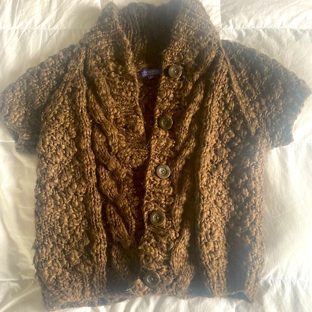 Teddy Brown Button Down Crop Sweater
